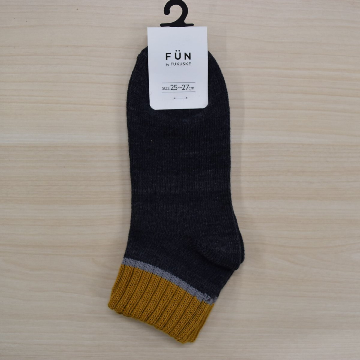 <新品> FUKUSUKE 靴下 25~27cm 3FB74W イエロー グレー 秋冬 アンクル リブ ソックス 66拍卖
