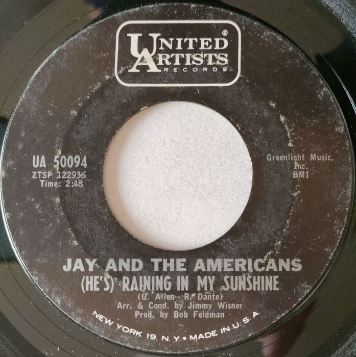 Jay & The Americans【US盤 Rock 7" Single】(He's) Raining In My Sunshine / The Reason For Living (UA 50094) 1966年 / Soft Rock拍卖