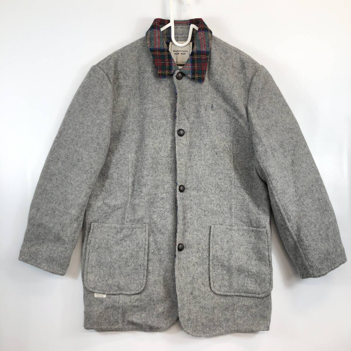 Mademoiselle NON NON マドモアゼルノンノン ウールカバーオール 裏地チェック グレー SYDNEY H SHAW拍卖