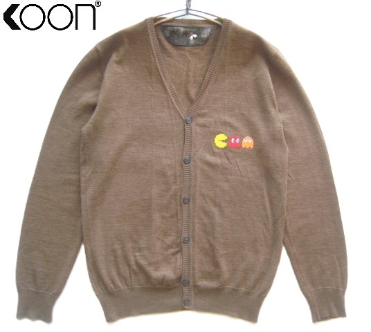 極上イタリア製!!クーン KOON*パックマンコラボ 刺繍入り ウールニットカーディガン XL 茶 ブラウン 和光 WAKO拍卖