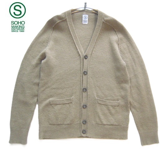 極上伊製!!ソーホーメイキングニットウェア SOHO MAKING KNIT WEAR*牛本革レザーパッチ付き インサイドアウト ウールニットカーディガンL拍卖