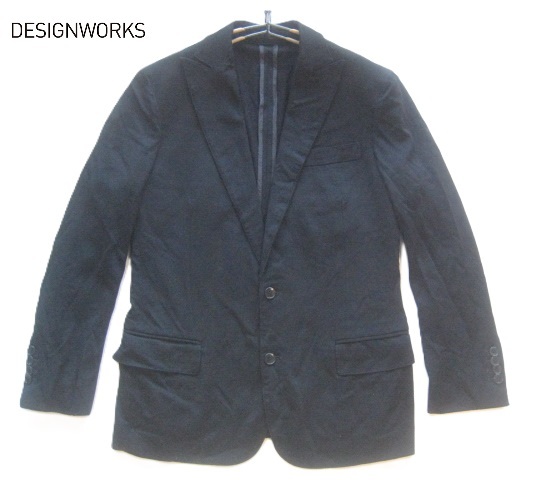 美品!!デザインワークス DESIGNWORKS*ピークドラペル ウールニットジャージー2つボタンジャケット 46 M 黒 ダークネイビー アバハウス拍卖