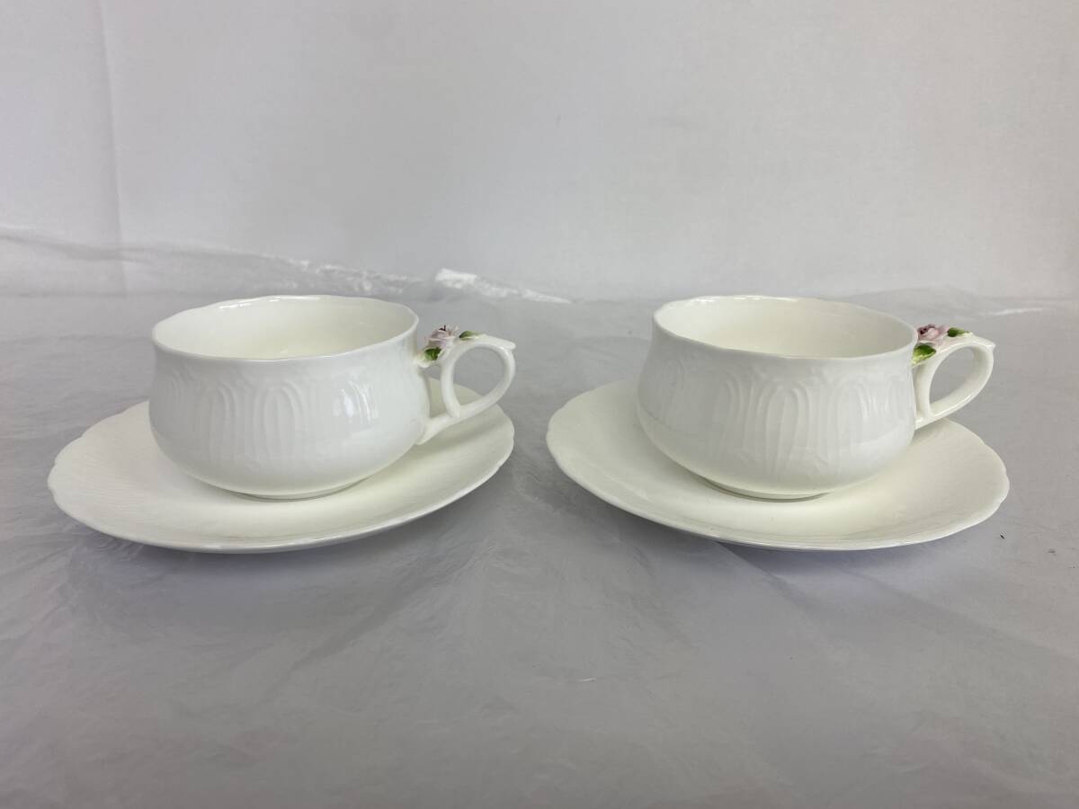 Maruri マルリ BONE CHINA ボーンチャイナ ローズハンドル ティーカップ カップ&ソーサー 2客セット ペア バラ細工 ヴィンテージ拍卖