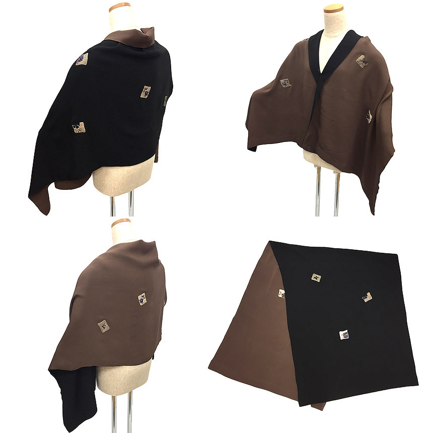 京やR110 シルクストール 正絹 着物用ショール ちりめん 最高級縮緬 リバーシブル 本刺繍 手刺繍 四季の花 橘銀杏菊桜 未使用拍卖