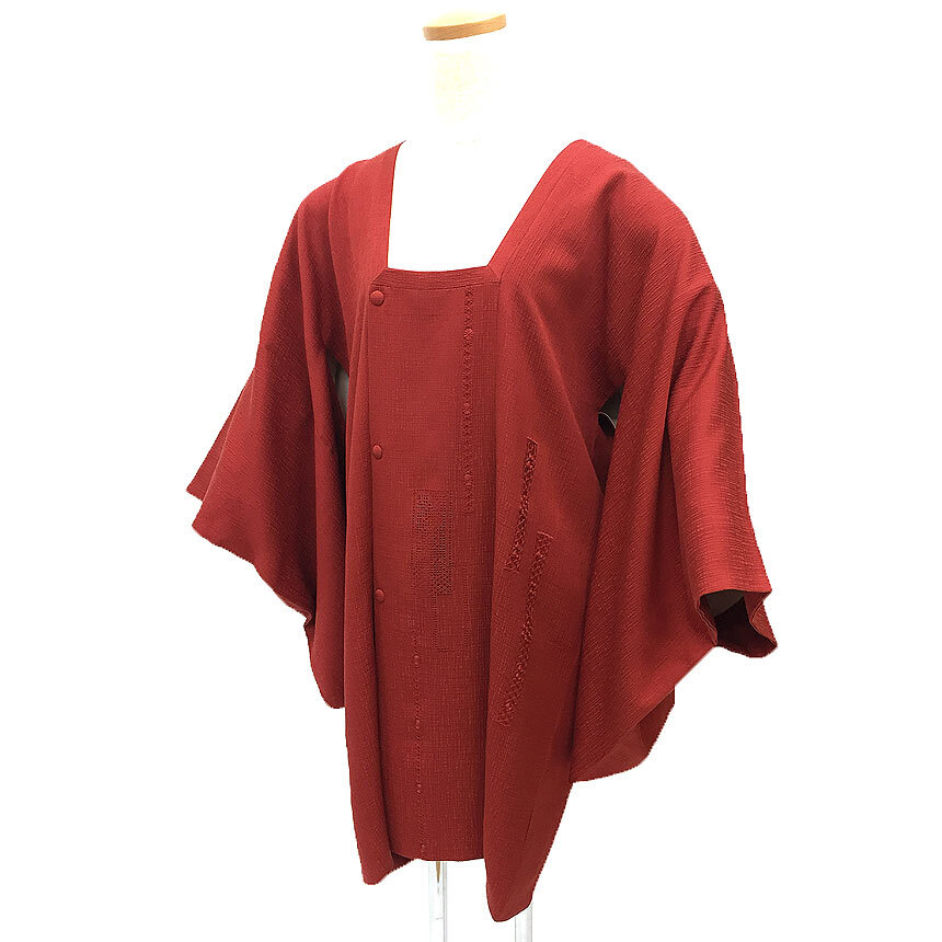 セール 京やM388 和装コート 正絹 道行コート セミロング丈 丹後ちりめん 高級縮緬 深紅色 刺繍 着物コート 羽織 道中着 塵除け拍卖