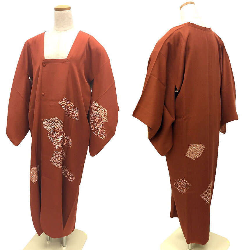 京やM402 希少のロング丈!着物コート 道行コート 和装コート 正絹 絹100% 正装用 袷仕立て 道行衿 青海波 七宝繋ぎ文 亀甲文拍卖