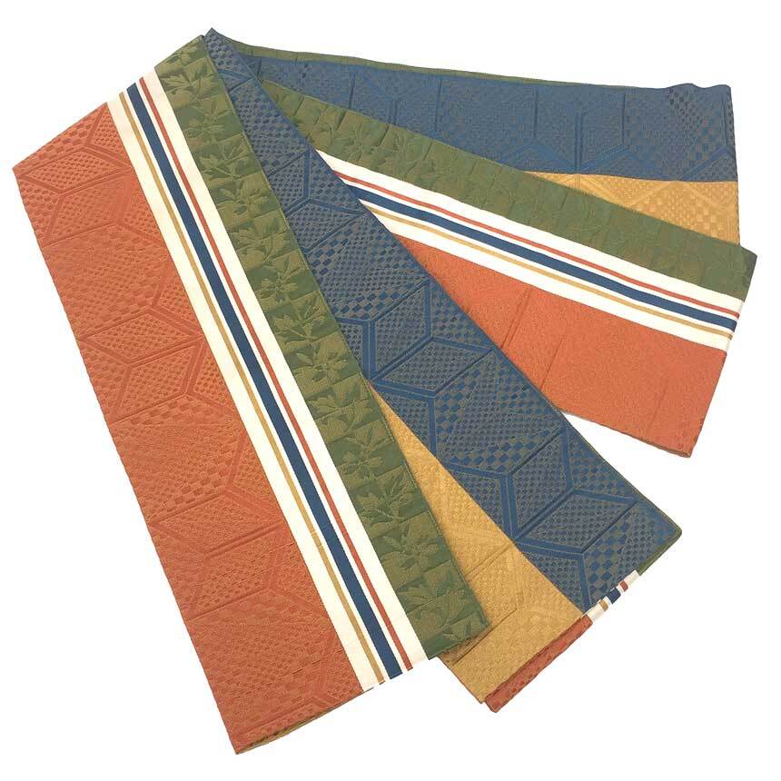 京やK358 洗える半幅帯 小袋帯 浴衣帯 リバーシブル 2WAY 矢羽根 矢絣 格子 縞 半巾帯 オールシーズン使える帯 袴用帯拍卖