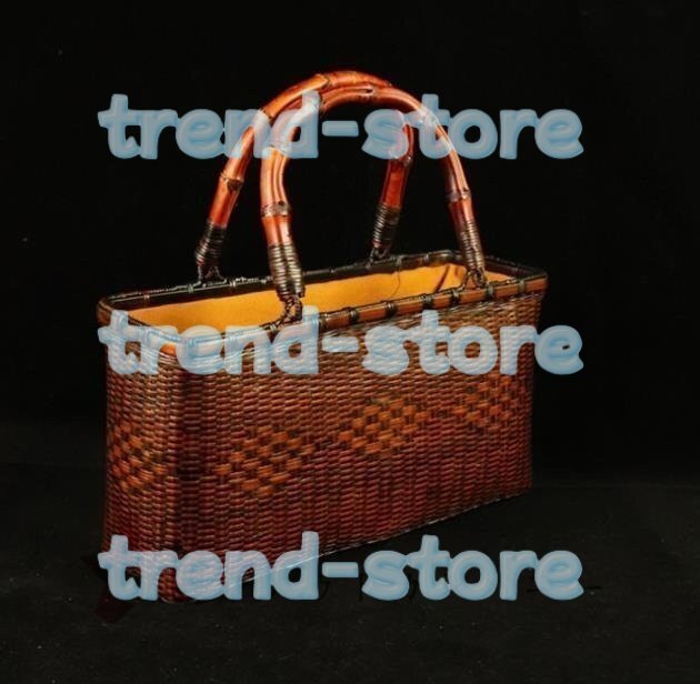 高品質 収納かご おしゃれ竹籠 手作りトートバスケット美品☆ 編み 取っ手 持ち手 バスケット拍卖