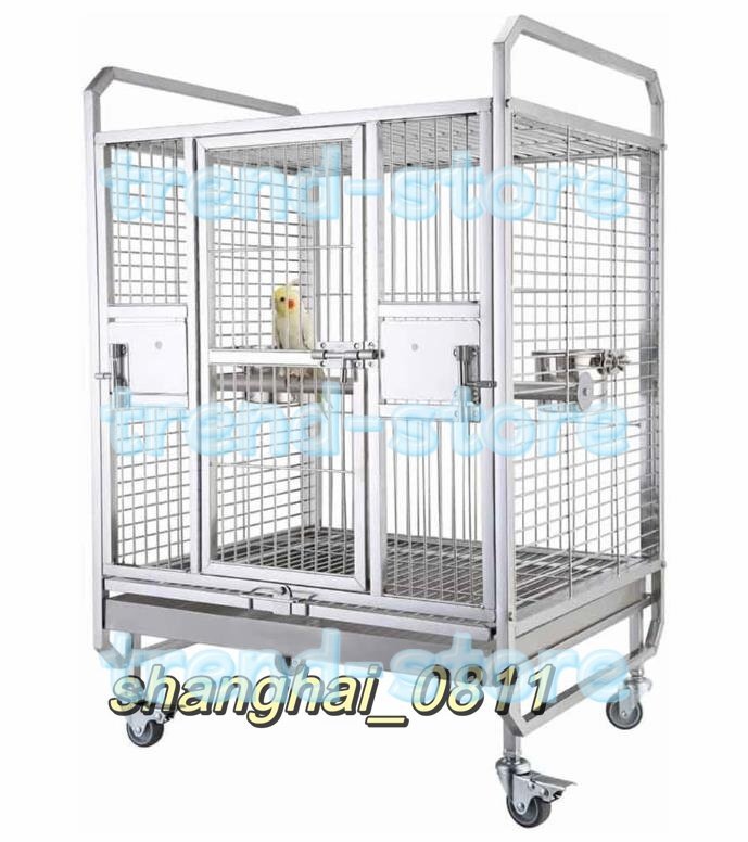超人気★鳥かご・ケージ 豪華な大型オウムケージ、 中庭鳩繁殖ケージ、 正方形のステンレス鋼の鳥かご、 キャスター付き 56*49*90cm U382拍卖