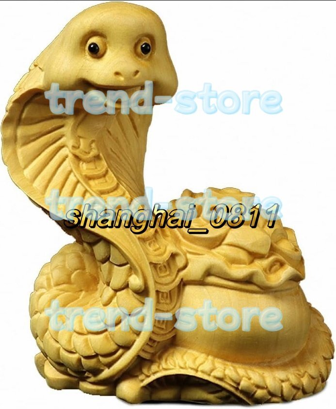 精密雕刻!天然ツゲ材 手彫り 神話 風水 ゾディアック 動物像 (蛇) U487拍卖