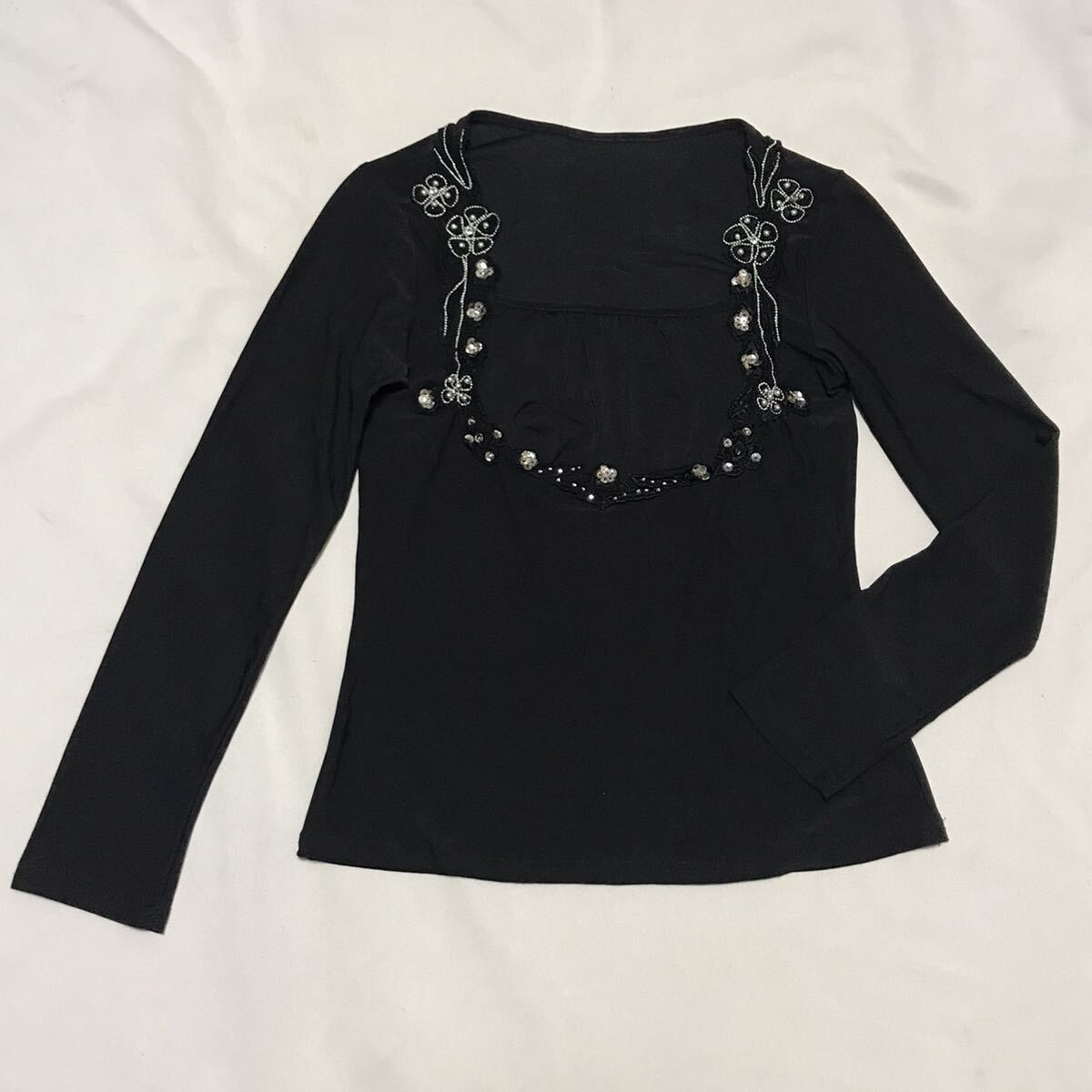 即決★ y2k フェアリーコア キラキラ カットソー 長袖 ブラック M スパンコール拍卖