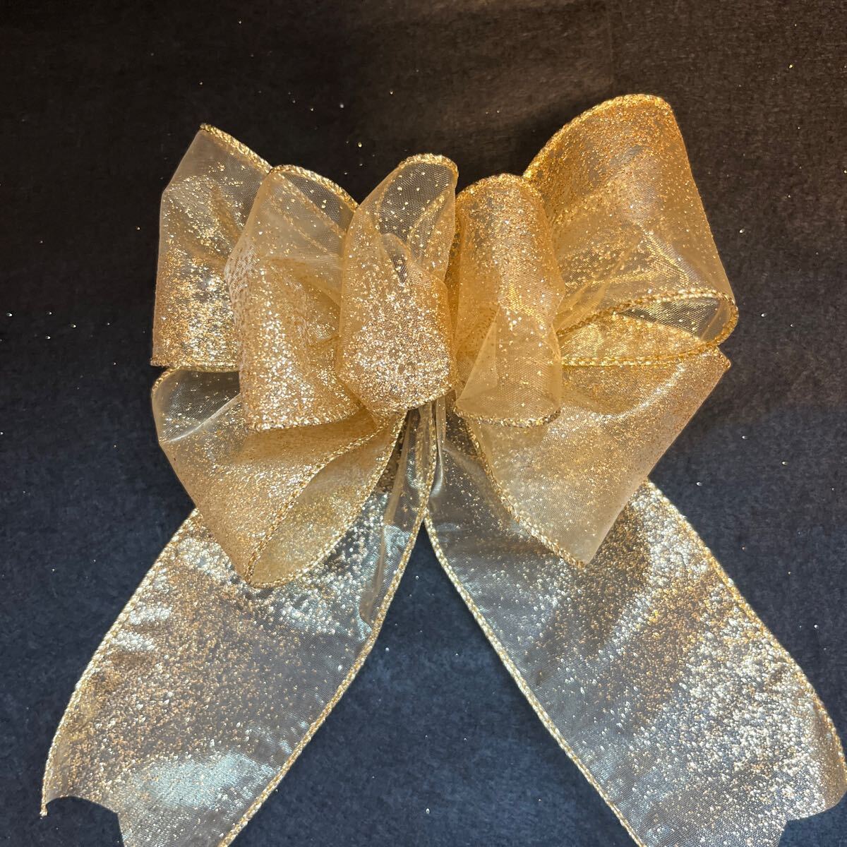 R・クリスマスリース用リボン ハンドメイドリボン ゴールドオーガンジーリボン拍卖