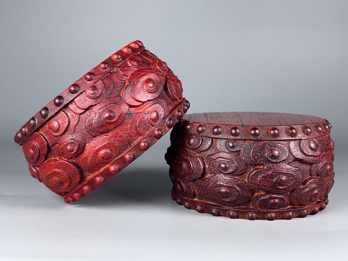 花台一対 花梨木 唐木 厚重 雲紋 飾り台 盆栽台 一刀彫 華道具 茶道具拍卖