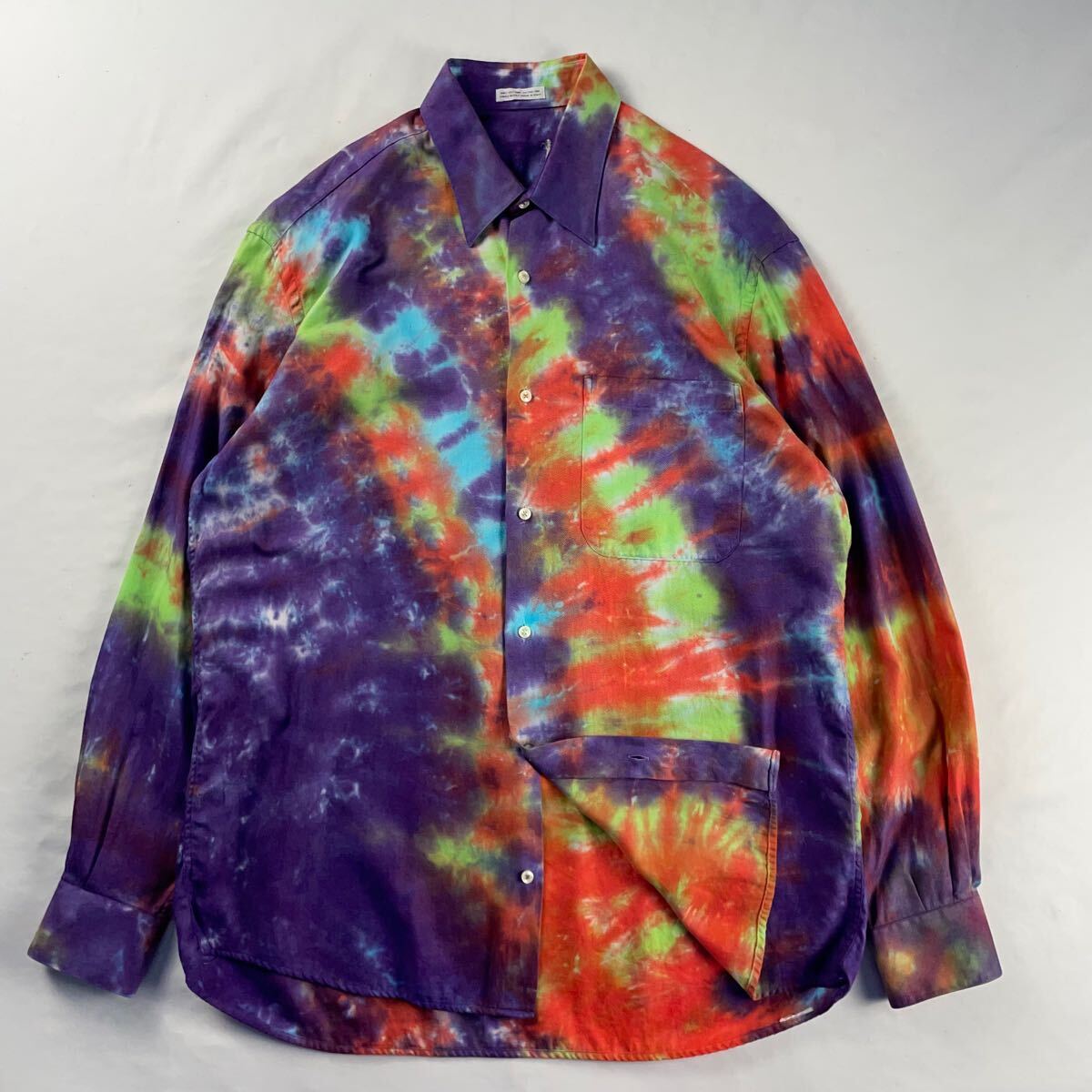 Euro Vintage イタリア製 Unknown コットン シングルニードル マルチカラー タイダイ 染め 個性的 奇抜 アート ヒッピー デザインシャツ拍卖