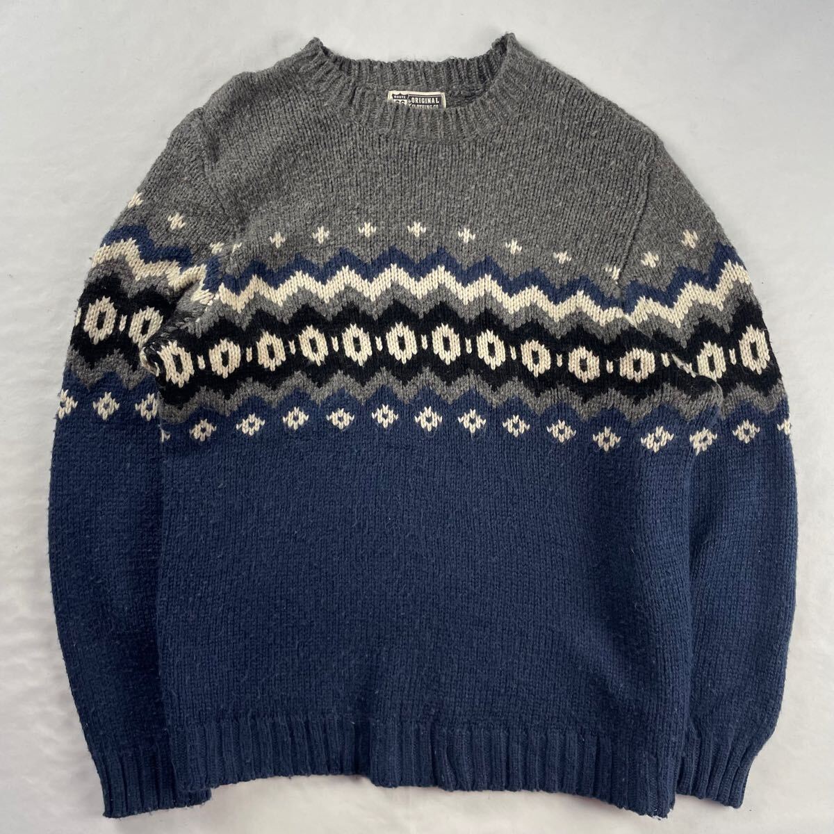 US Vintage ROUTE66 アクリル70% ウール30% くすみカラー フェアアイル エスニック 民族 幾何学模様 デザインニット拍卖