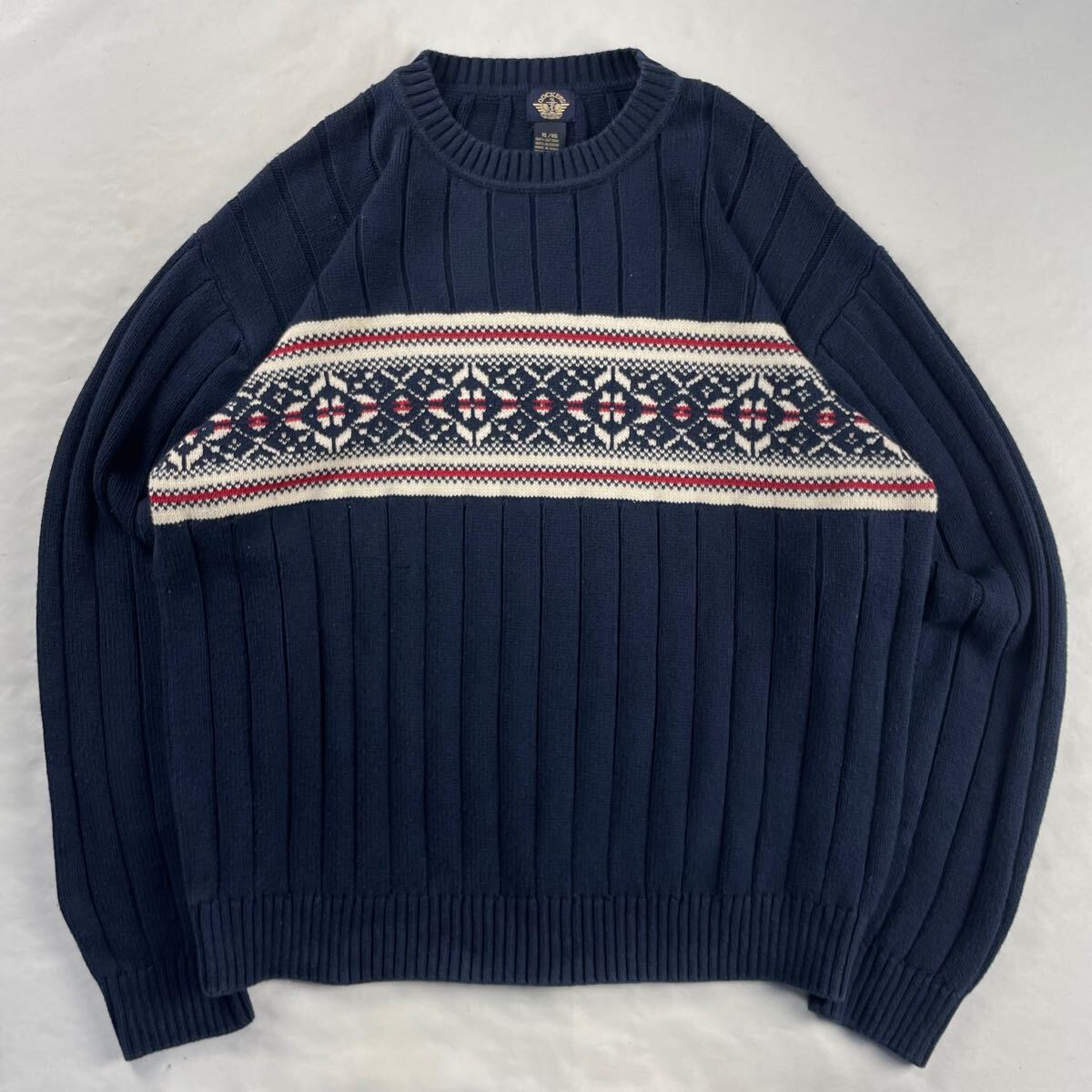 US Vintage 90s DOCKERS コットン100% フェアアイル ノルディック エスニック 民族 ボーダー 立体 3D デザインニット拍卖