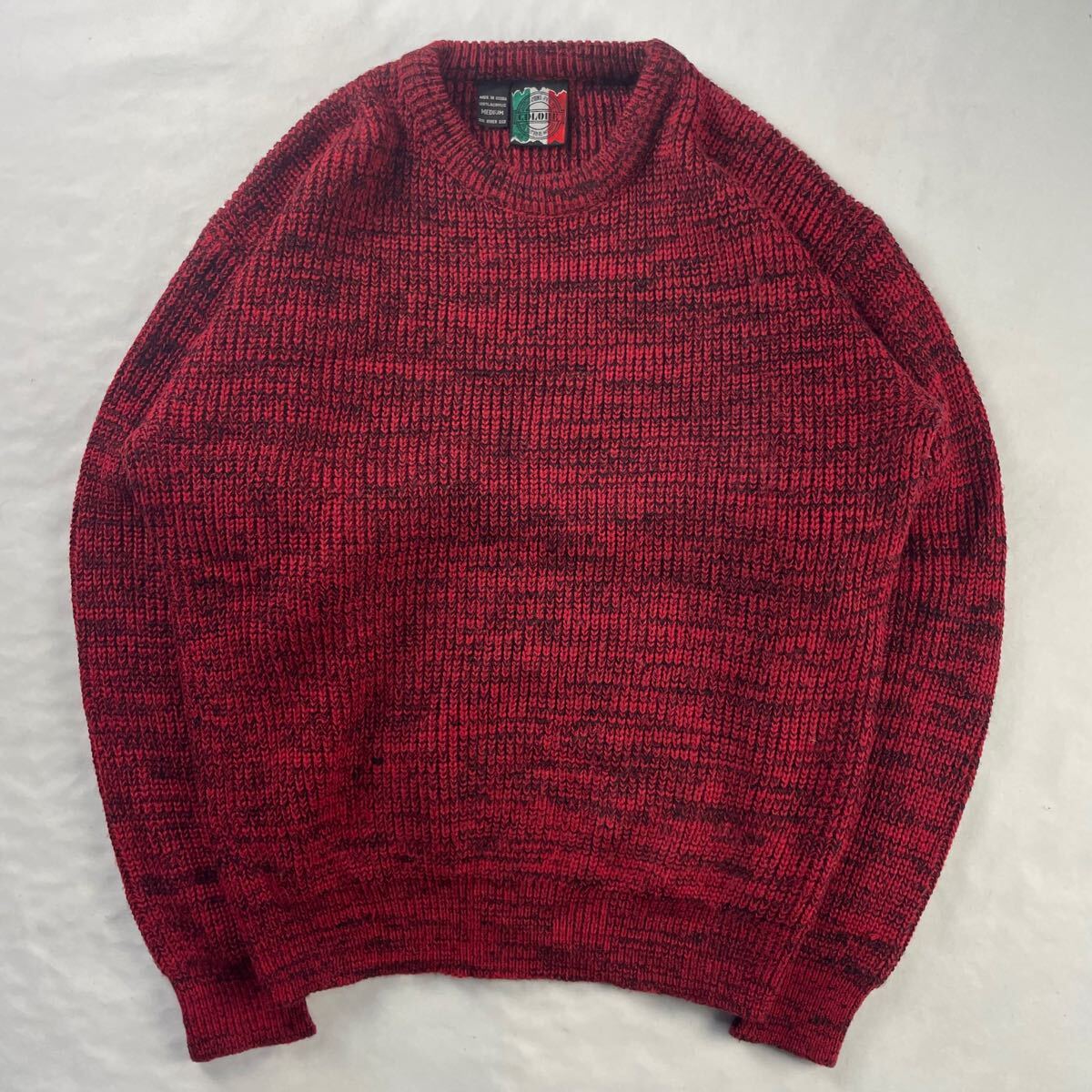 Euro Vintage 80-90s COLORE アクリル100% ローゲージ メランジ ミックスカラー 単色 プレーン レッド 赤 デザインニット拍卖