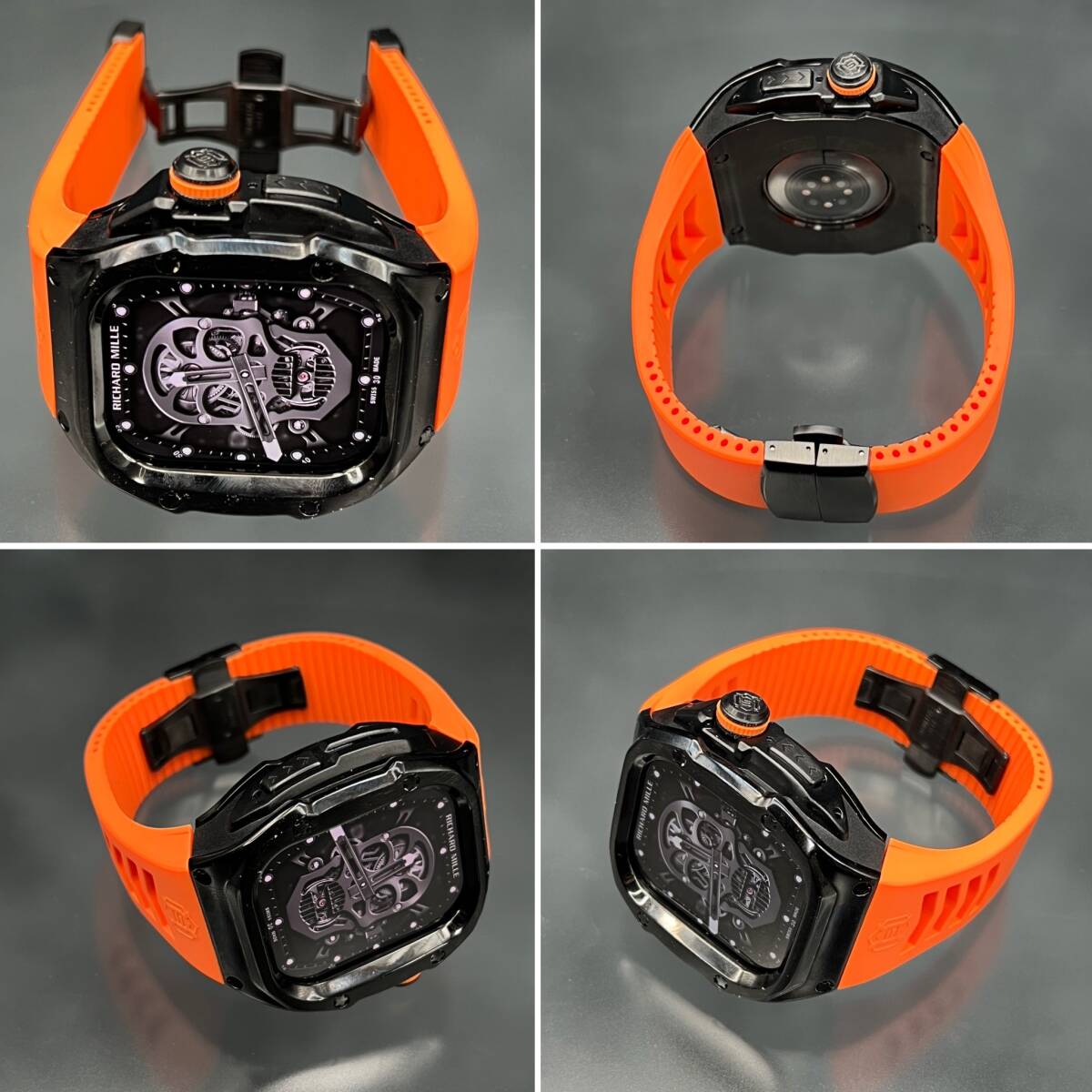 アップルウォッチ ブラック ステンレス ケース オレンジ ラバー ベルト applewatch 49mm ウルトラ 用 ゴールデンコンセプト拍卖