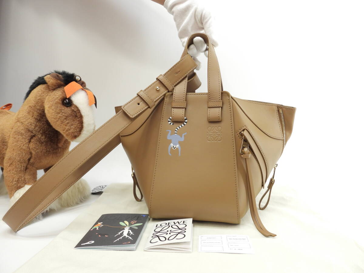 ロエベ ハンモックバッグコンパクト スナ・フジタコラボ レザー茶 ハンド ショルダーバッグ 猿@012339拍卖