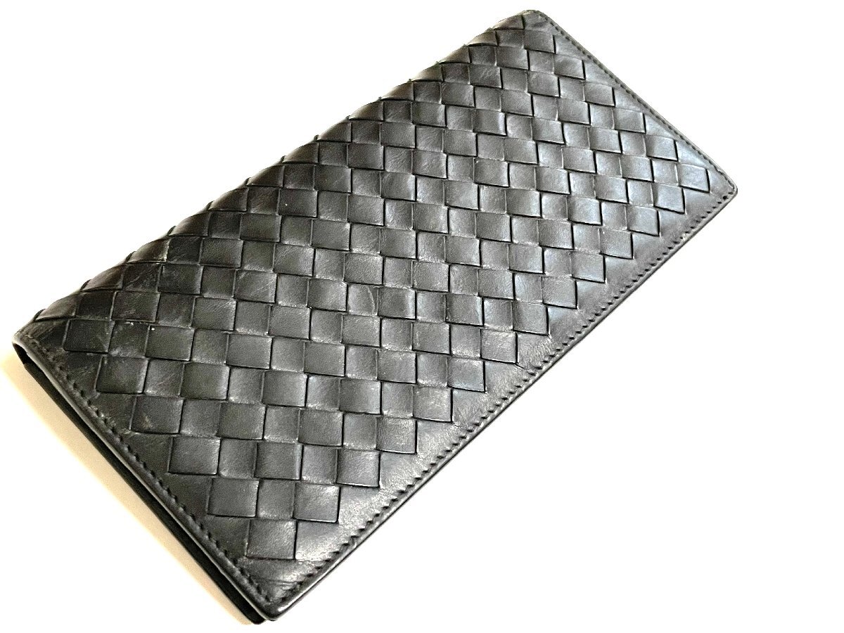■ BOTTEGA VENETA ボッテガヴェネタ イントレチャート レザー 2つ折り 長財布 ブラック★拍卖