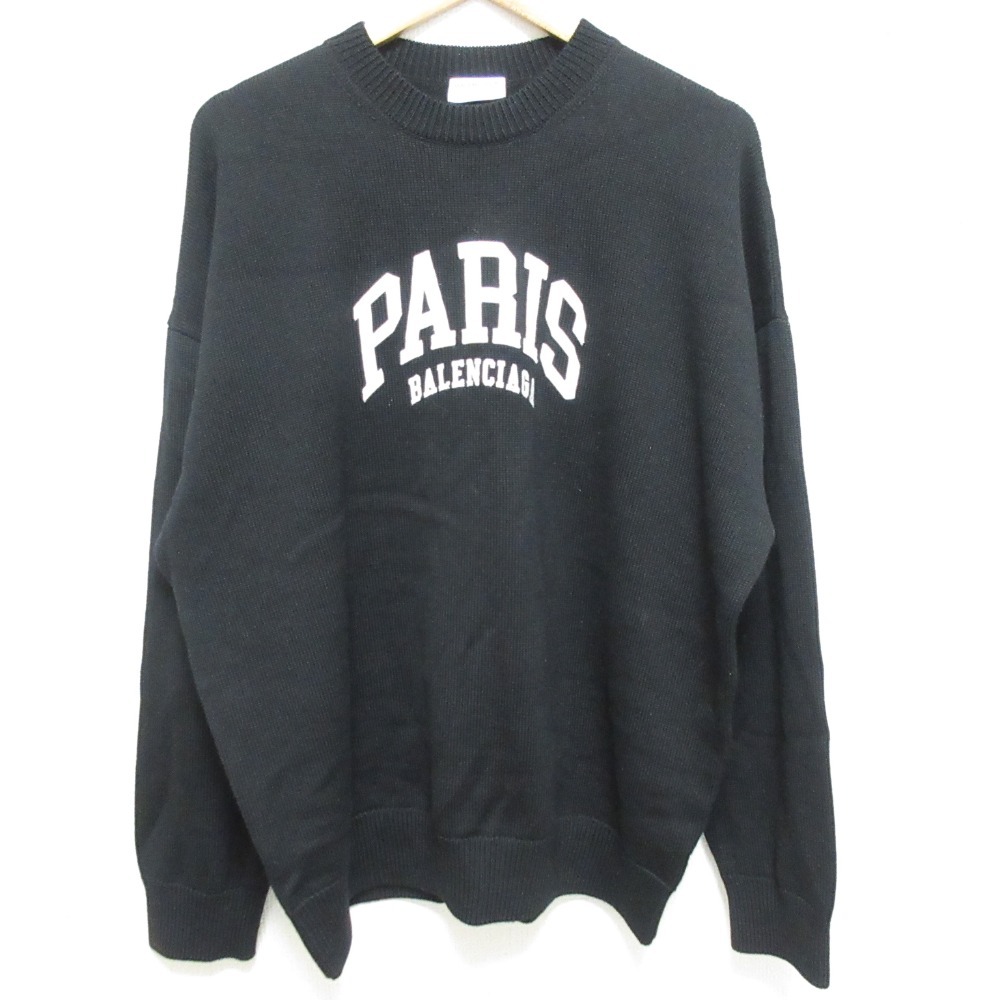 美品 22SS BALENCIAGA バレンシアガ UNISEX PARIS LOGO CREW NECK KNIT 長袖 ニット セーター 682005 T1624 サイズXS ブラック拍卖
