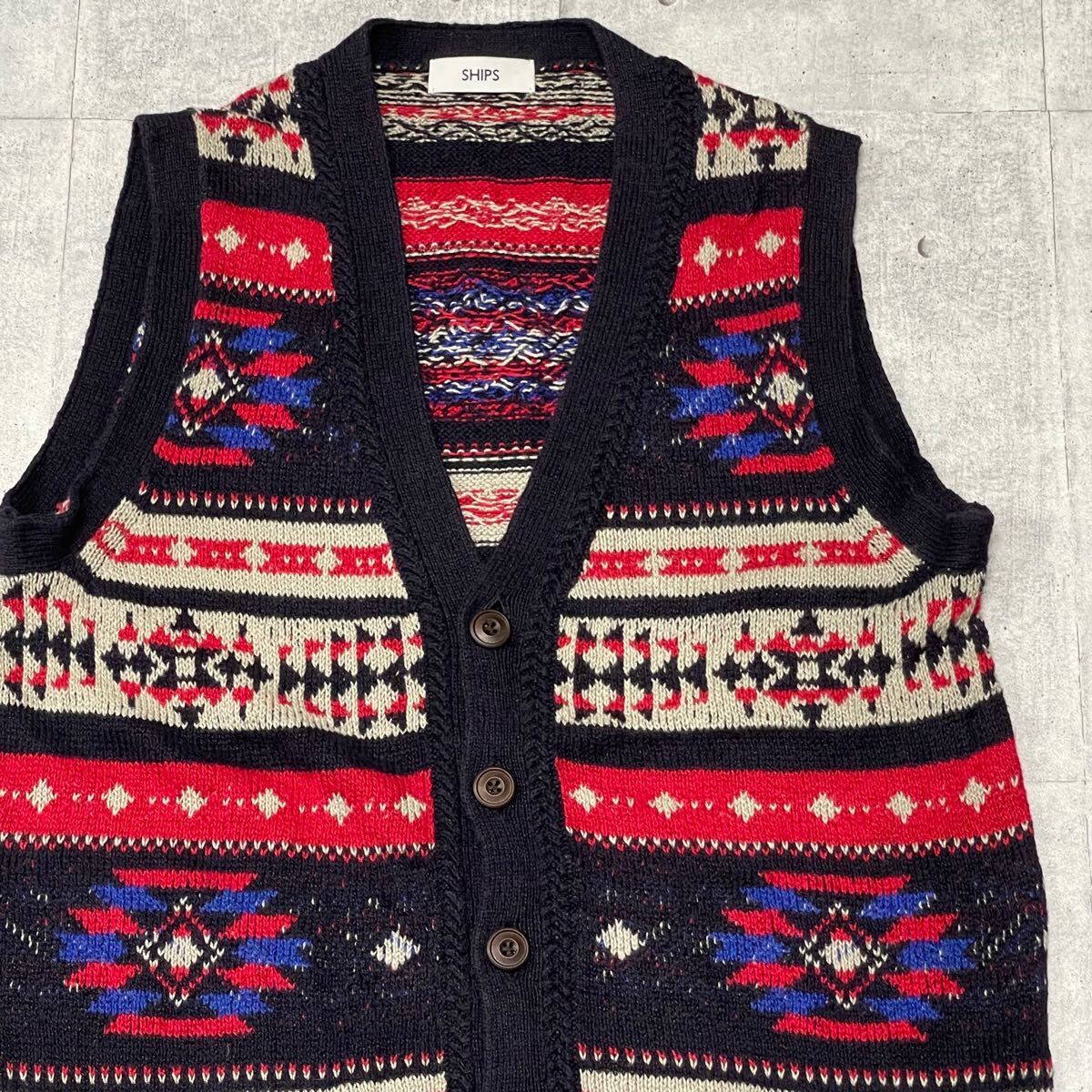 美品 SHIPS フェアアイル ニットベスト ヘンプ ジャガード シップス 麻×綿 ハイクオリティー!! セレクトブランド YL671拍卖
