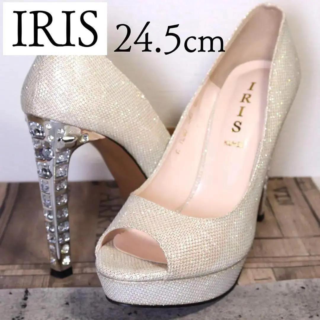 IRIS 24.5 ブライダルシューズ ラメ ビジュー デザインヒール パンプス拍卖