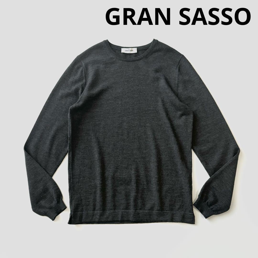 GRAN SASSO グランサッソ ウール 12ゲージ 12G クルーネック ニット 44 グレー ハイゲージ セーター プルオーバー 長袖 国内正規拍卖