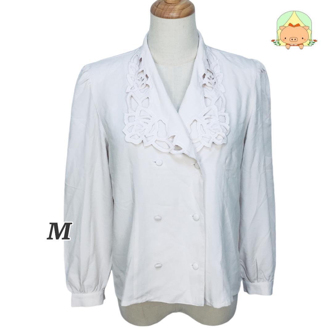 CA0271 バラ模様 装飾 飾り襟 華やか オシャレ 大人 ゴシック 長袖 ブラウス  【M】拍卖