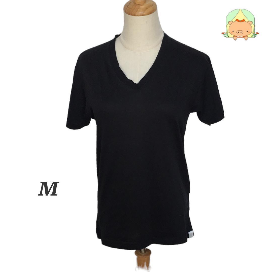 CA0228  シンプル ブラック 一枚着 インナー Vネック 透け防止 半袖 Tシャツ 【M】拍卖