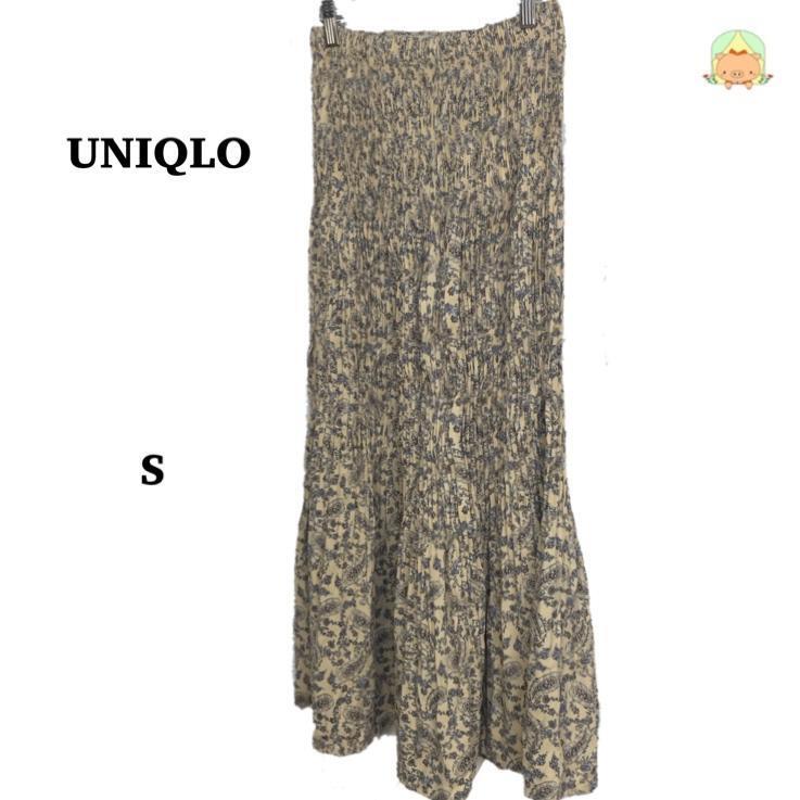 m0094 ユニクロ スカート プリーツ ペイズリー フェミニン レトロ ロング丈 【S】拍卖