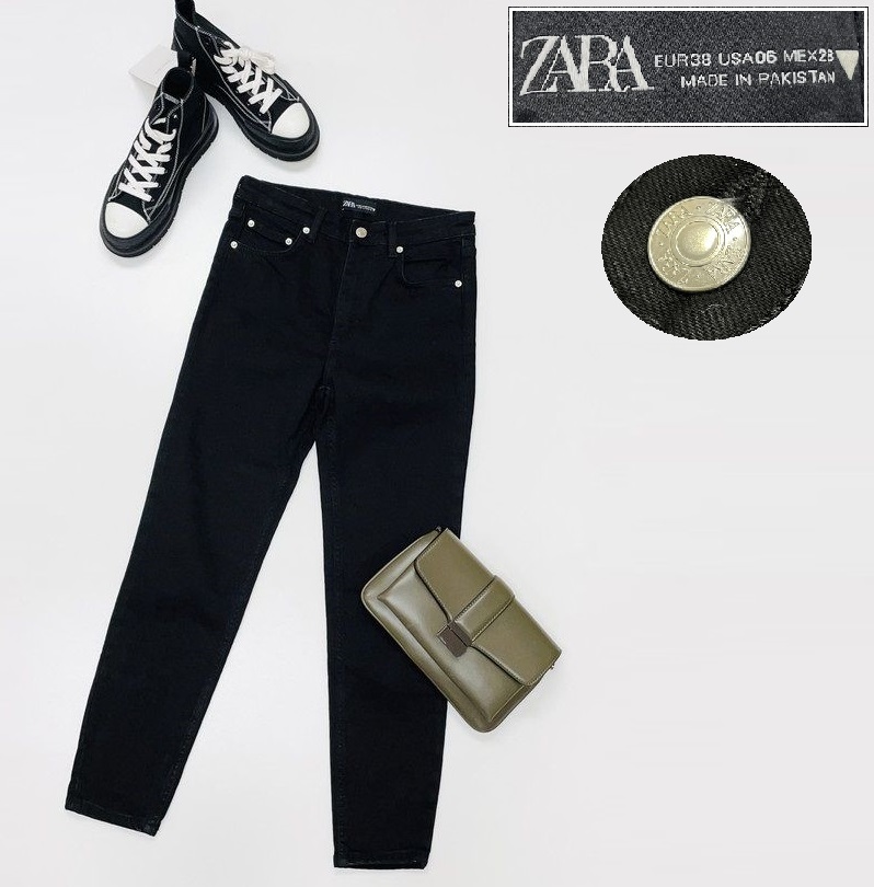 ZARA /38/ ブラック デニムパンツ レディース カジュアル ボトム 通勤生地コットン混スポーツ 大人可愛い ジーンズ アウトドア バイク ザラ拍卖