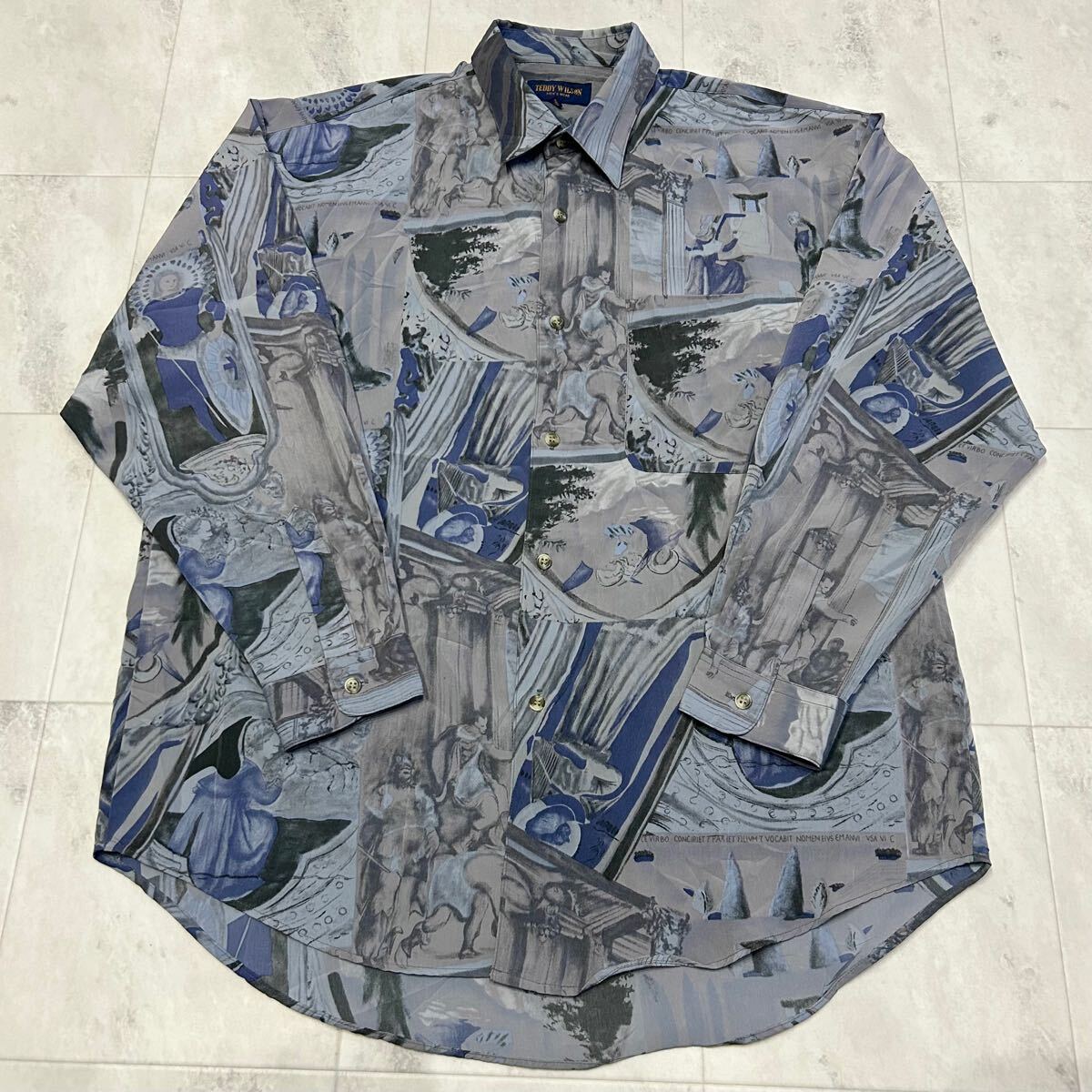 TEDDY WILSON 総柄 柄シャツ 絵画 風景 レトロ アート ビンテージ 長袖シャツ ポリエステル拍卖