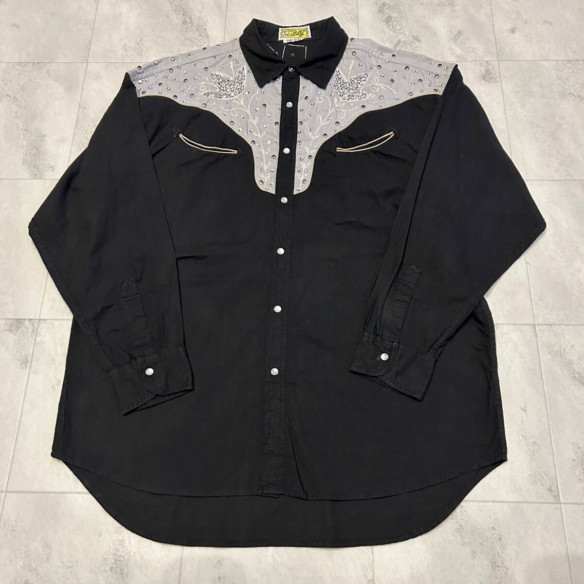 80s THE BILLY スタッズ スパンコール チェーンステッチ 刺繍 ロカビリー ビンテージ ウエスタンシャツ拍卖