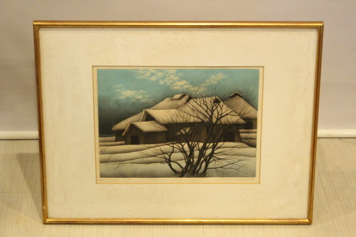 b-5223 坂本好一「大衣」銅版画 19/80 真作 額装 前面ガラス拍卖