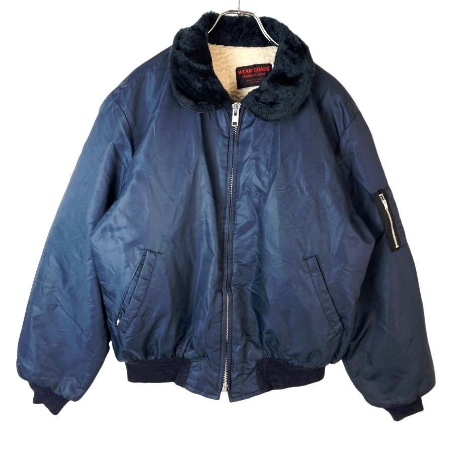 USA製ウェアーガードWear-Guard裏地ボアナイロンジャケットブルゾンMA-1襟ボア紺ネイビーvintageヴィンテージ40809拍卖