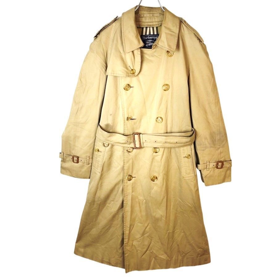70s80sバーバリーBurberrysトレンチコートロングコートラグラン無地ベージュ裏地チェックエポレットvintageヴィンテージ40809拍卖