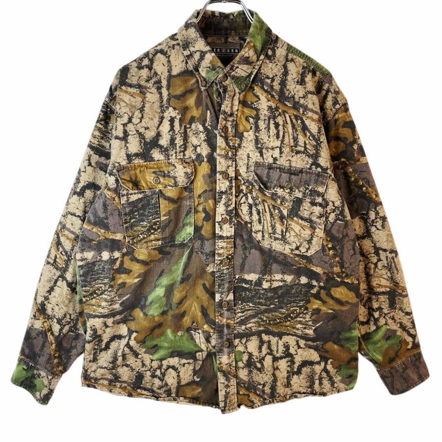 ジャージーズJerzees長袖カモフラージュシャツハンティングシャツボタンダウンREALTREEリアルツリーカモ迷彩カーキブラウン茶色40711拍卖