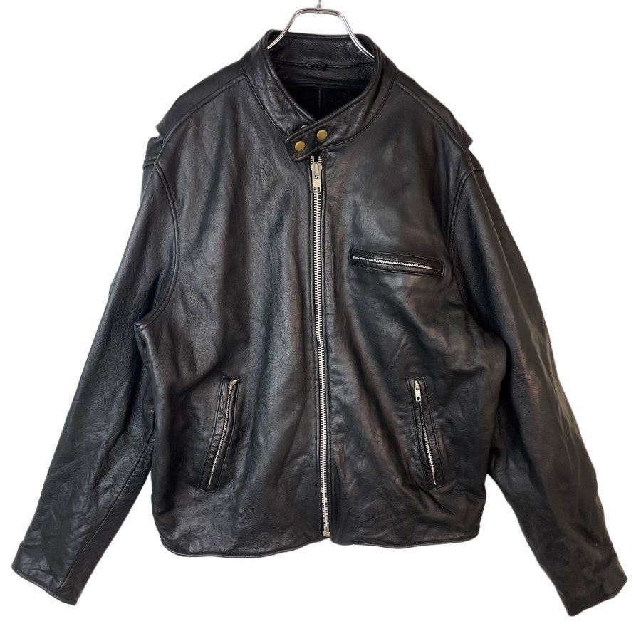 ヴィンテージvintageレザージャケット革ジャンシングルライダーススタンドカラー袖ファスナーBIKEバイクモーターサイクル黒ブラック40813拍卖
