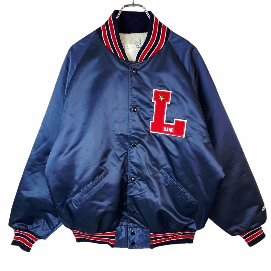 80s90sUSA製デロングDeLONGナイロンスタジャンバーシティジャケット裏地中綿入りキルティング刺繍サガラワッペンバックプリント40919拍卖