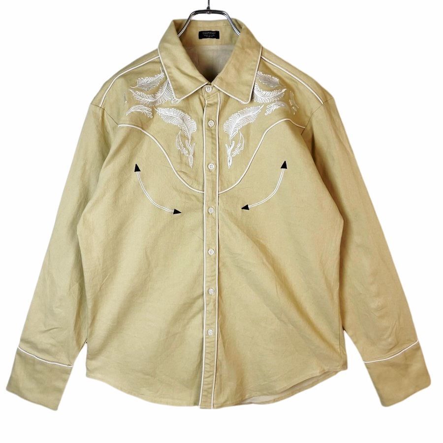 Coofandy長袖デザインシャツウエスタンシャツ刺繍ツイル生地レトロベージュ白ホワイト黒ブラックvintageヴィンテージ40919拍卖