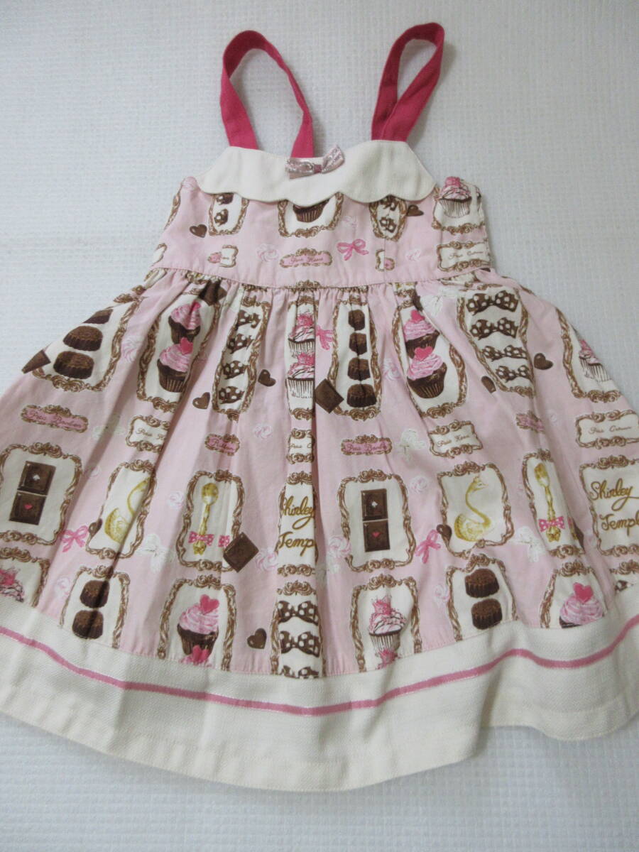 28.Shirley Temple シャーリーテンプル 100 ワンピース プチショコラトリープリント リボン(B97)拍卖