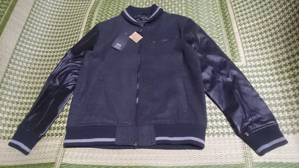 未使用 タグ付 TRAP.U BLACK トラップユー 袖 フェイクレザー 切替 メルトン ヒョウ柄 総裏地 Wジップ スタジャン ジャケット 黒灰 M拍卖