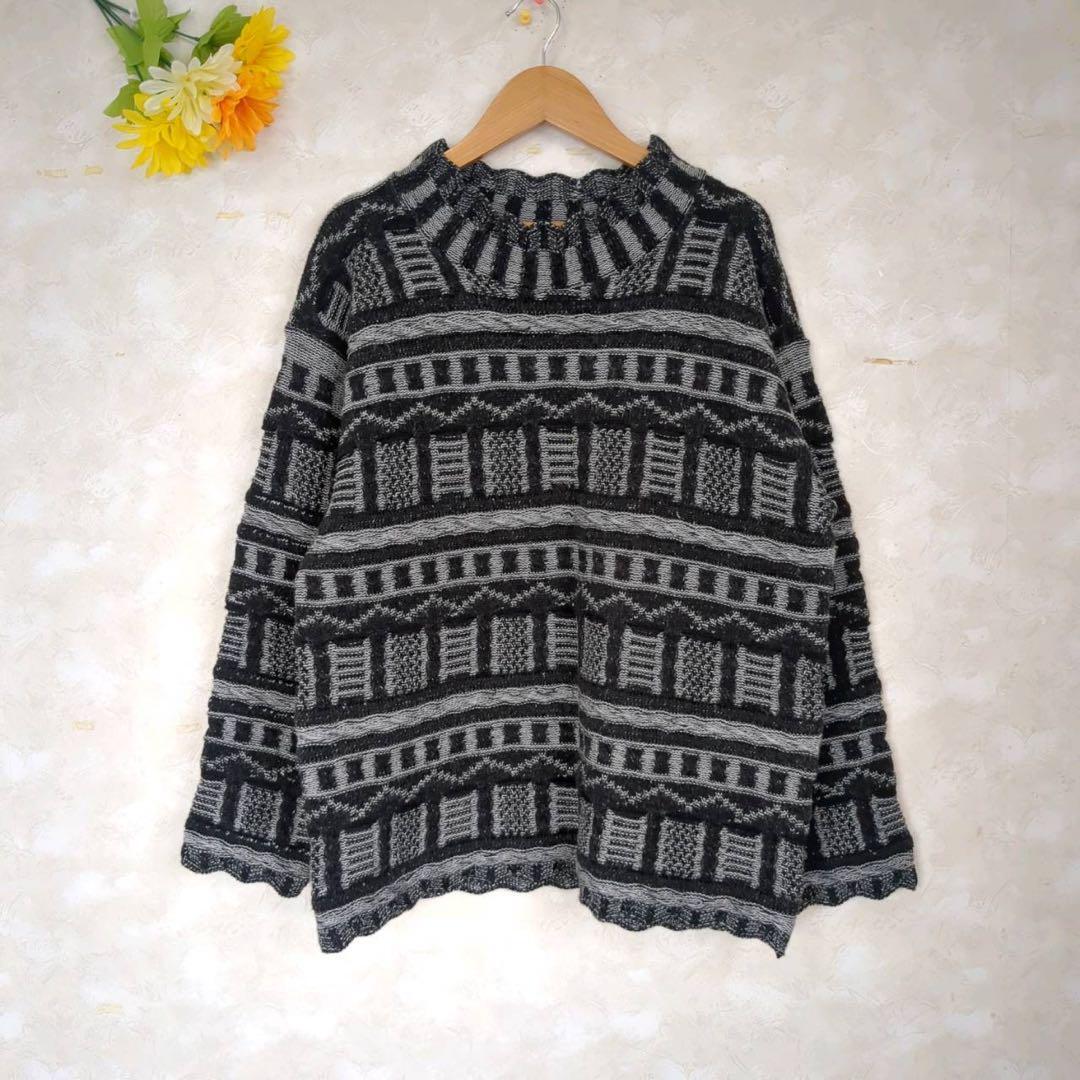 【L相当】Leap style ニット セーター エスニック柄 総柄 毛混拍卖