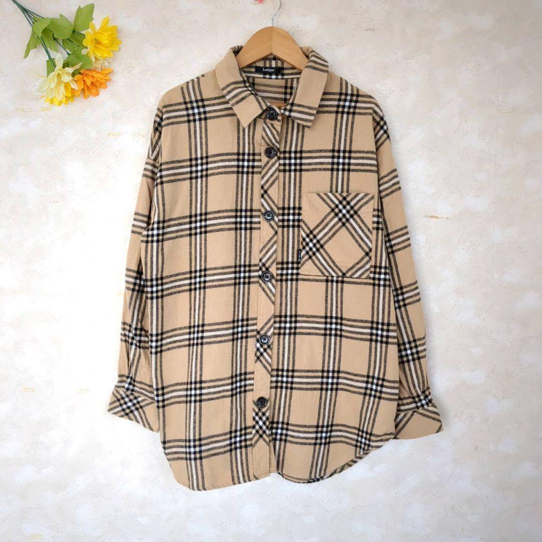 【M】ルティーク Lutique タータンチェックシャツ ベージュ拍卖
