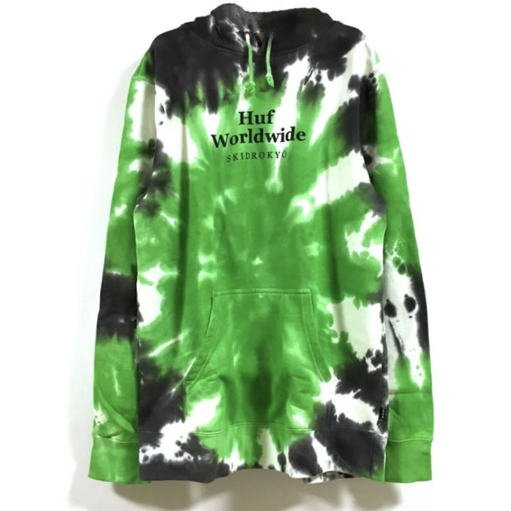 【M】HUF ハフ 裏起毛パーカー SKIDROKYO TD タイダイ 緑拍卖