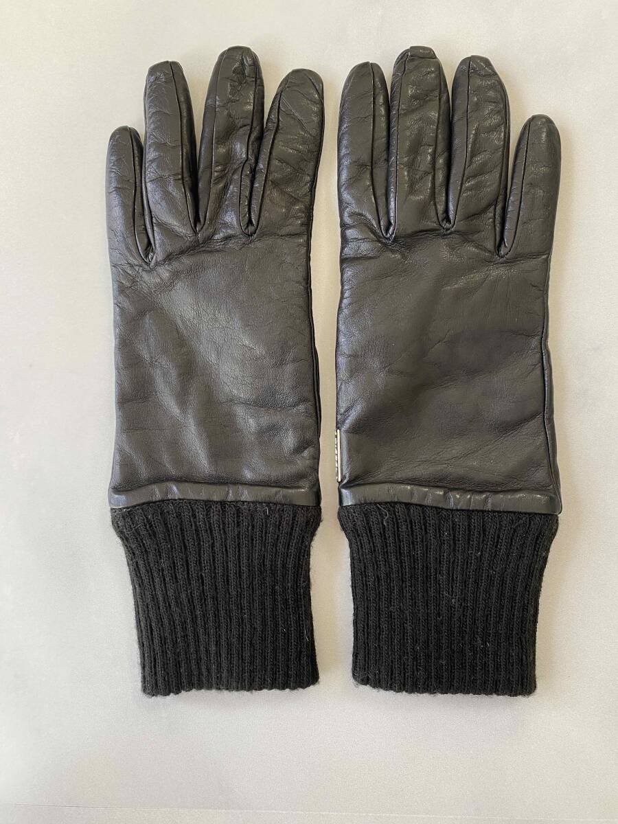 【美品】イタリア製 ディーゼル DIESEL リブニット レザーグローブ ブラック 黒革手袋 レディース サイズⅡ ウール裏地拍卖