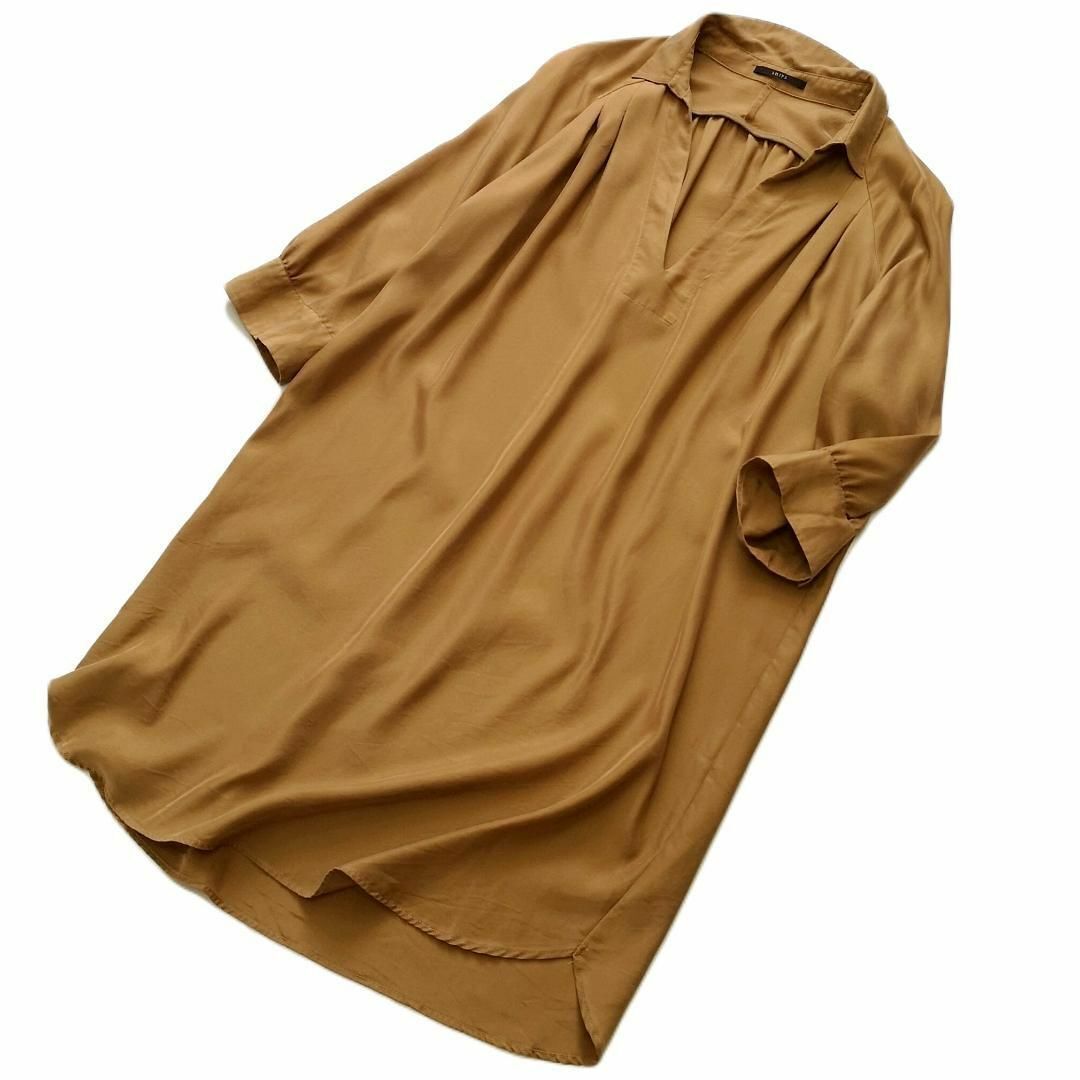 シップス SHIPS キュプラ混 光沢 スキッパー チュニックトップス キャメル ブラウス ワンピース レディース拍卖