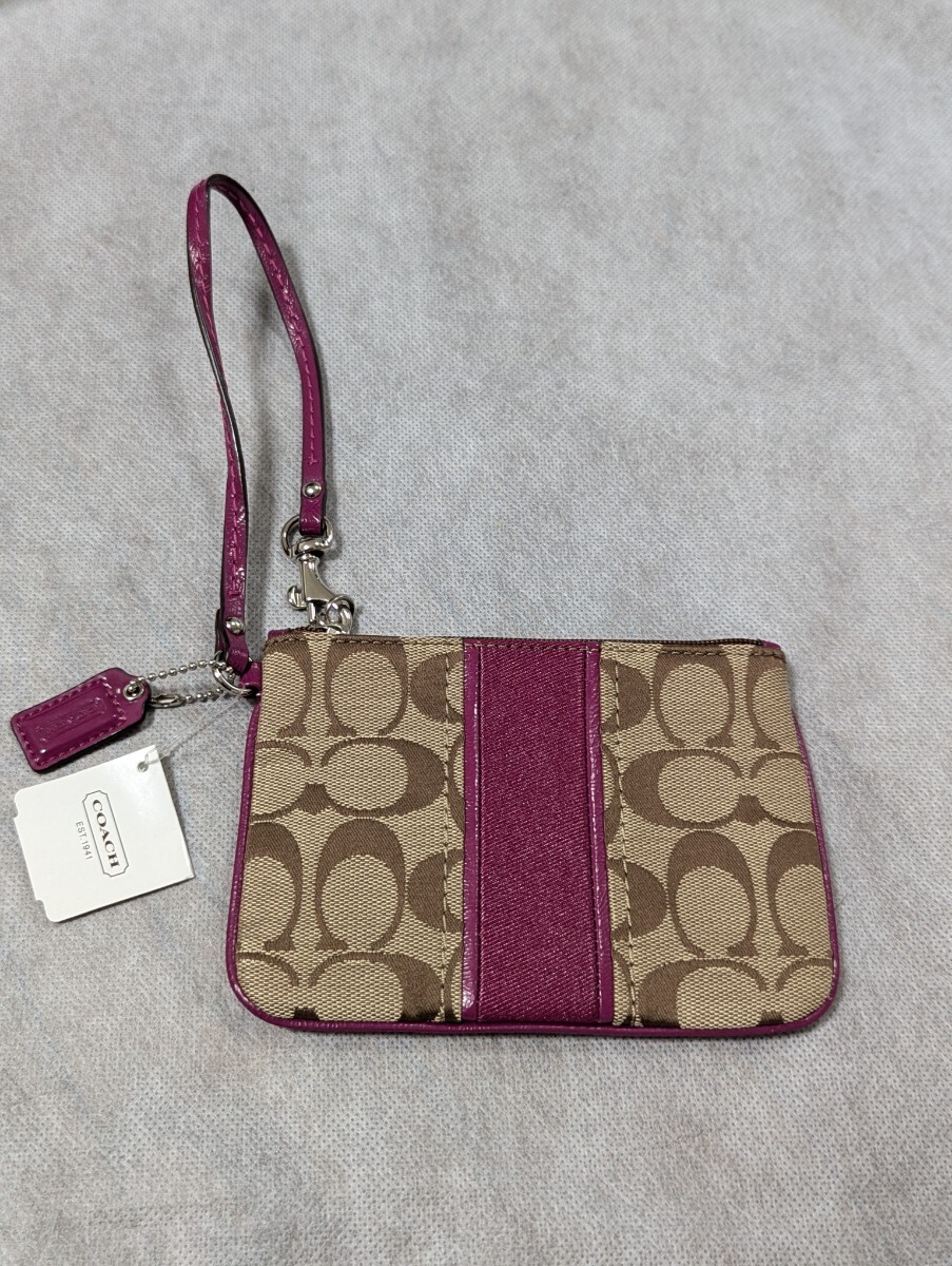 ★新品未使用★コーチ COACH★ミニポーチ シグネチャー★コインケース★タッグ値札 取扱説明書付き★アメリカ購入★SV Khaki Passion Berry拍卖