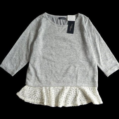 新品 paciente collezione 裾レース 7分袖 ニット M ニットソー グレー 9号 レディース 拍卖